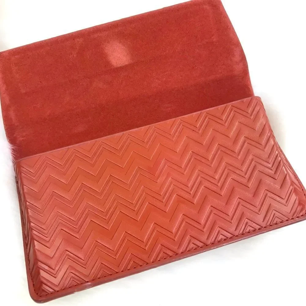 Missoni Brown Leather Glasses Case with Chevron Pattern and Glossy Finish